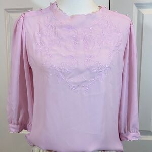 Chic Light Pink Embroidered sheer Blouse
